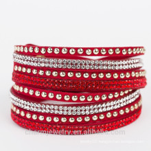 handmade warp leather bracelet wholesale jewelry Fashionable Adjustable Rhinestone charm bangles women 2015 BCR030